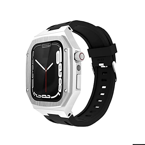 Funda de repuesto de acero inoxidable y correa de goma para iWatch 8 y 7 de 45 mm