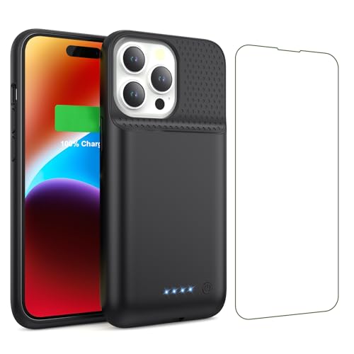 Funda de batería para iPhone 14/13/13 Pro (6.1 pulgadas), funda de carga de batería portátil ultrafina de 7500 mAh, recargable, protección extendida, para iPhone 14/13/13 Pro (negro)
