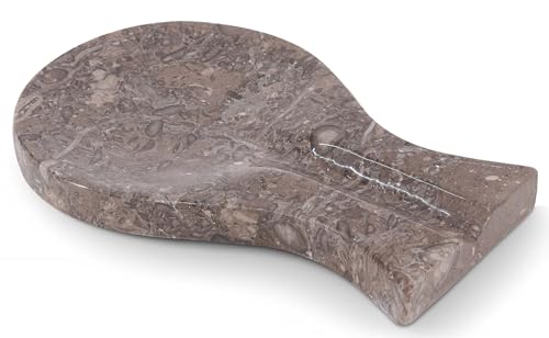 RADICALn - Repose-cuillère gris océanique fait à la main en marbre - Repose-ustensiles pour grande spatule, louche, fourchette - Sans céramique - Organiseur de cuisine - Porte-cuillère pour plan de