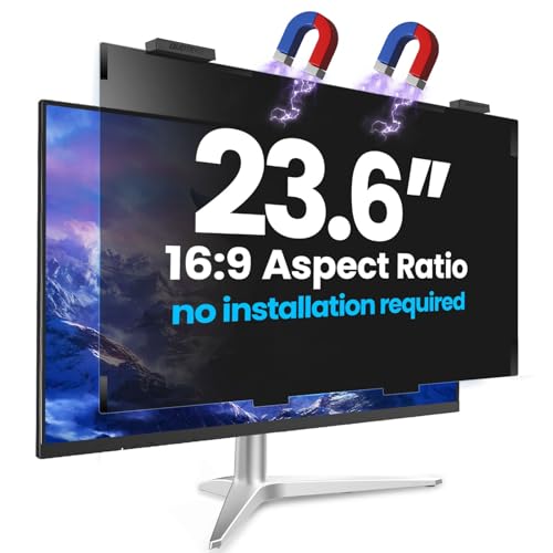 GUDTEKE Magnetischer 23,6 Zoll Sichtschutz für Computer-Monitor 16:9 Seitenverhältnis, zum Aufhängen, abnehmbar, Anti-Blau/Blendschutz, Anti-Spionage-Desktop-Sicherheit, privater Filter, 59,9 cm