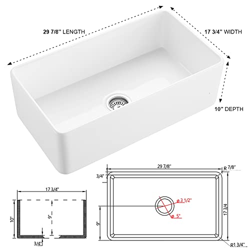 30 Fireclay Farmhouse Sink - Ianomla 30X18 Inch White Fireclay Farmhouse Apron Front Sink Single Bowl Farmhouse Kitchen Sink Deep Porcelain Ceramic Apron Farm Sink With Bottom Grid & Strainer Drain #TOP4