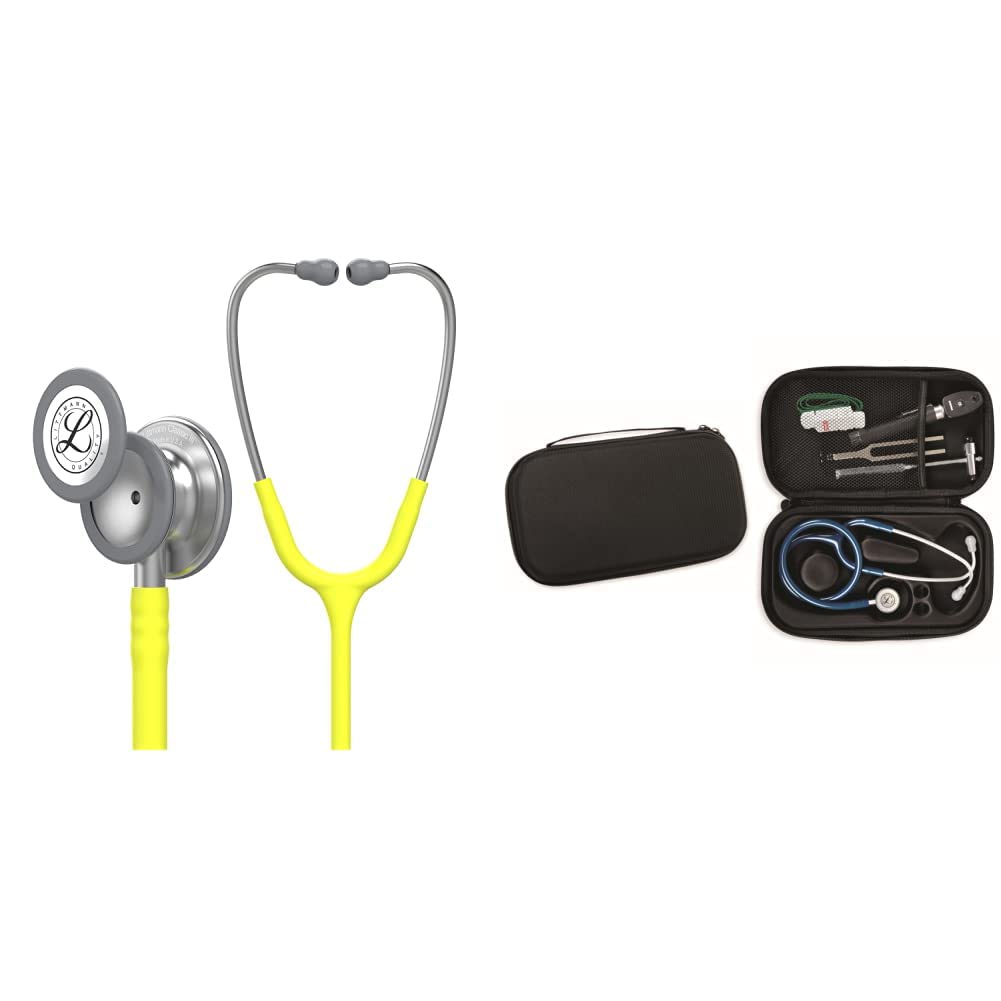 3M Littmann Classic III, Stetoscopio per il monitoraggio, tubo auricolare lime, 69 cm, 5839 + GIMA ASTUCCIO PORTA FONENDO, Nero, Uso Professionale