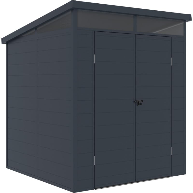 Jôbu Abri de Jardin en Résine Anthracite 3,24m² | Structure Aluminium Robuste | Toit Plat Skylight + Plancher Inclus | Double Porte Verrouillable | Résistant aux...