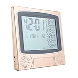 Alarm Clock Islamic Azan Automatic Muslim Mosque Digital Prayer Time Table Desk Clock Reminder Alarm with LCD Display for Home Masjid, Ramadan Gift (Gold)