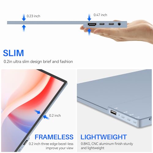 Image of 15.6 Inch Portable Monitor, FHD 1080P IPS 100% sRGB Full Function USB-C Ultra Slim Metal Bezel External Travel Screen with Stand & Carry Bag for Laptop Mac PC Phone PS4 PS5 Xbox Switch