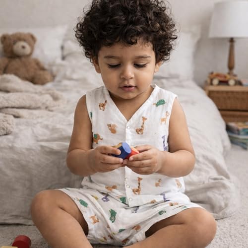 Image of The Boo Boo Club Muslin Jhabla and Short Set 100% GOTS Certified Organic Cotton | Sleeveless Button Vest | Summer Wear Set