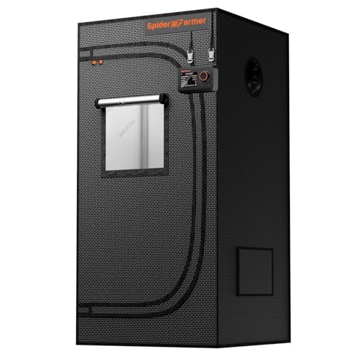 Spider Farmer Growzelt 60x60x120cm, Indoor Kultivation Zelt Grow Tent, hergestellt aus hochreflektierendem Mylar mit Beobachtungsfenster und abnehmbarem Boden Tablett, für SF1000/SF1000D