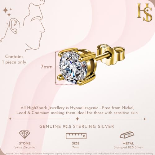 Image of HIGHSPARK 925 Silver Men's Round Solitaire Stud Earring | 92.5 Sterling Silver and Diamond like Brilliance Sparkling Zirconia | Single Stud for Men | Lovely Gift