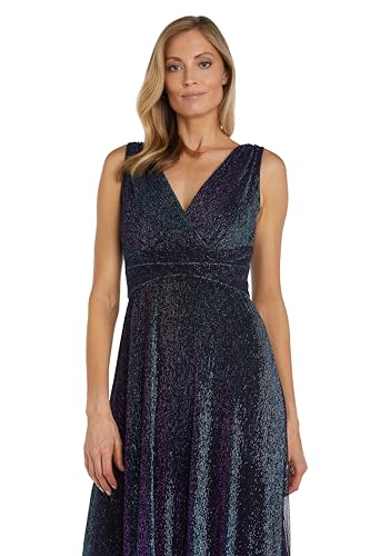 Image of Long Sleeveless Sculpt Waist Iridescent Mesh Dress W /V-Neckline