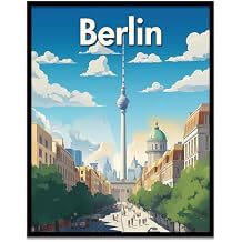 Berlin TV Tower Germany Poster - Colorful Cityscapes Illustrated Prints of Global Landmarks - Stylish European Travel Decor - Wall Art Display for Living Room Bedroom Office 11x14 Inch Unframed