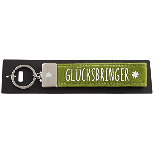 Depesche 4298-015 Schlaufen Schlüsselanhänger aus Filz mit graviertem Metallabschluss und kultigem Aufdruck Glücksbringer grün ca. 17 x 3 x 1 cm