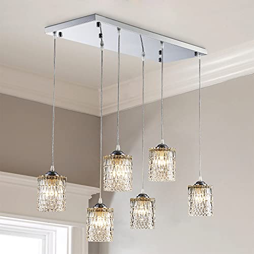 Saint Mossi 6-Lights Crystal Chandelier Modern Chandelier Light Fixture,Crystal Kitchen Island Lighting,Modern Pendant Light Crystal Pendant Light Fixtures,H39" x W30" x L10",Wire Adjustable
