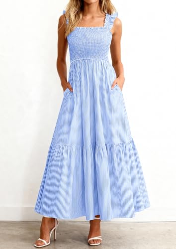 Image of PRETTYGARDEN Women's Summer Dress Casual Ruffle Strap Gingham Midi Sundress