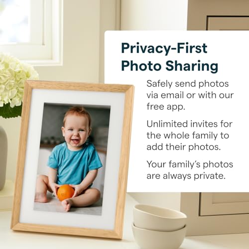 Image of Skylight Digital Picture Frame 2 - 10 inch Full HD Wi-Fi Touch Screen, 16GB Digital Photo Frame, Load Photos & Videos Directly from Phone, Anti-Glare - Personalized Gifting, Rubber Wood Birch Brown