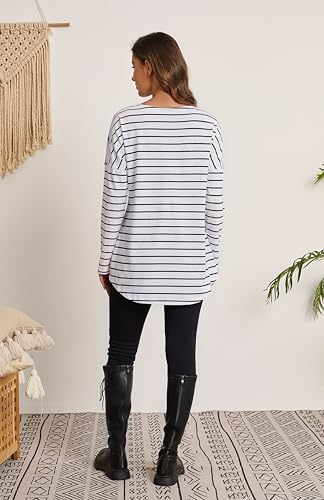 Sunfaynis Women's Black and White Striped T Shirt Long Sleeve Tunic Tops for Leggings4