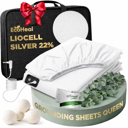 ECOHEAL Luxury Lyocell Grounding Sheets Queen 22% Silver Fiber, 74% Cooling...