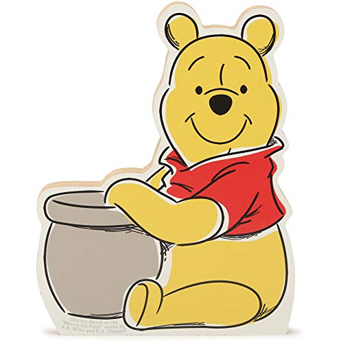 Image of Disney Winnie the Pooh and Hunny Pot Shelf Sitter Decor | Chunky Wood Block Cutout for Kids' Bedroom, Play Room or Nursery