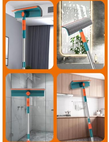 Image of 2 in 1 Window Cleaning Tool Wiper Window Cleaner with Bendable Head for Indoor Outdoor High Windows Cleaning (1, Green, Standard)