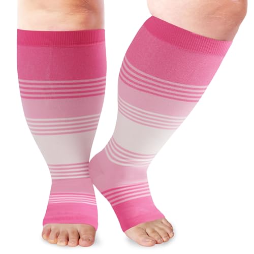 Image of LOUSGUTA Open Toe Plus Size Compression Socks for Women & Men 15-20 mmhg Toeless Wide Calf Compression Support Knee High Socks