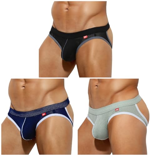 Arjen Kroos Men's Jockstrap Underwear 3 Pack Breathable Mesh Thong Gym Athletic Supporters