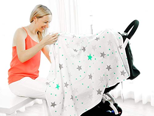 Image of swaddle blanket for kids 100% Pure Cotton Muslin Baby Swaddle Blanket, Swaddle for Newborn Baby Super Soft Cotton Receiving Wrapper Cloth, 1 Swaddle with size 120x100 CM- Star Navy Print