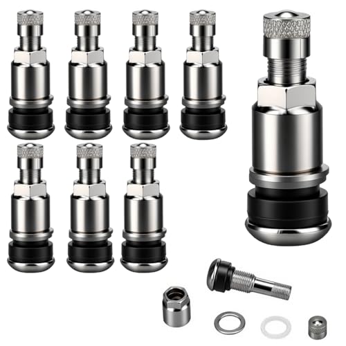 Ruayia Reifenventil Universal 8 Stück Autoventil schlüssel, Metallventile für alufelgen, Autoreifen Ventil Luftventil Auto Stahlventile Felgenventile Reifen ventil - 8 Stück