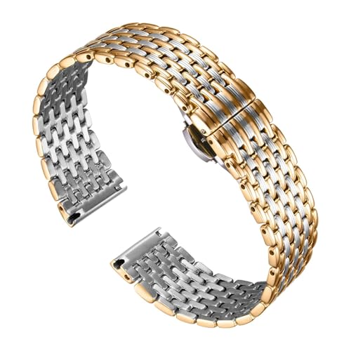 Image of BINLUN Mesh Stainless Steel Watch Band, Ultra Thin Polished Replacement Bracelets with Butterfly Buckle for Men Women, 12 /14 /16 /18 /20 /22mm