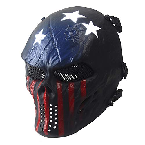 Anyoupin Paintball Mask,Skull Full Face Airsoft Mask with Mesh Army Fans Supplies M06 Tactical Mask for Halloween Paintball Airsoft CS Game Cosplay and Party CA