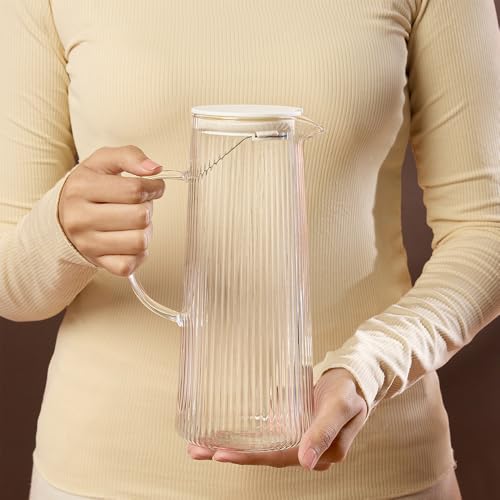 Image of Borosil 1.35 L Breeze Glass Jug with Acacia Wood Lid | Borosilicate Glass Water & Juice Pitcher | Refrigerator Safe | Elegant Serving Jug for Home & Dining
