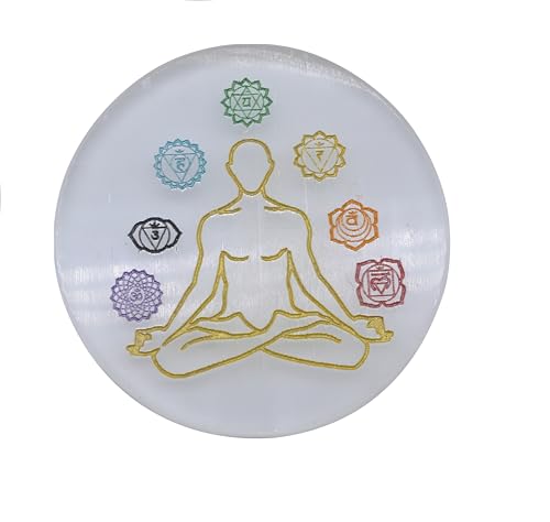 TREE MAISON CORONATING HOMES Treemaison Selenite Seven Chakra Charging Plate | 3 Inch | Seven Chakra Selenite Plate for Cleansing, Re-Energy Work,Meditation & Pooja |Selenite Plate to Charge Reiki