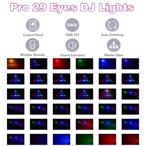 Image of DJ Lights for Parties, Disco Lights DMX and Sound Activated Stage Light, 29-Eyes LED Stage Lighting for Parties Indoor Dance Floor Birthday Rave Bar Karaoke Wedding Show Club