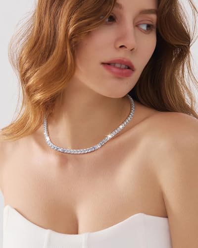 Mesovor Diamond Tennis Necklaces for Women, 18K/White Gold Plated Square Tennis Chain Choker | Bling Cubic Zirconia 3mm 4mm Statement Necklace Jewelry Gifts4