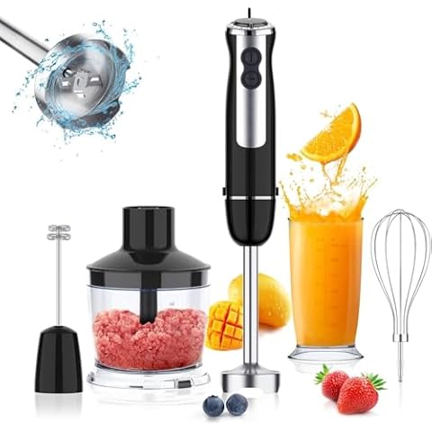 Aptliton 800W Baby Food Blender, 12 Speed Handheld Electric Blender, 5-in-1 Chopper, Whisk & Food Processor for Smoothies, Soups, Sauces, Baby Weaning & Baby Food, Stainless Steel Cover