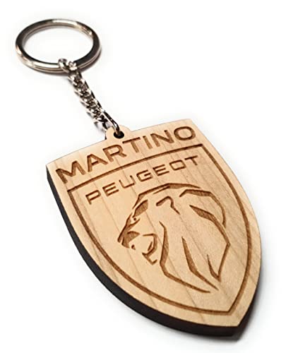 Personalisierter Schlüsselanhänger oder Magnet aus Faltec-Holz, kompatibel mit PEUGEOT; personalisieren Sie ihn mit Ihrem Namen oder mit einem Autokennzeichen oder Logo des Autos