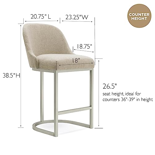 Leick Home Since 1910 Furniture Barrel Back Counter Stool (Set Of 2), Pewter/Oatmeal Linen #TOP6