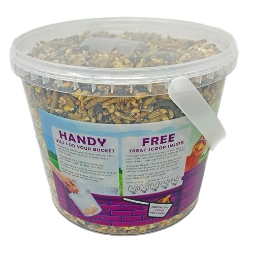 Pecking Order Dessert Bucket Grub Toppings (5 LB) Treat for Chickens Inside Bucket with Handle and Treat Scoop