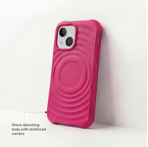 Image of amazon basics Shockproof Case for iPhone 15 Plus | Ripple Pattern | Camera Protection | Protective Cover with Enhanced Grip & Wireless Charging Support - Maroon Red