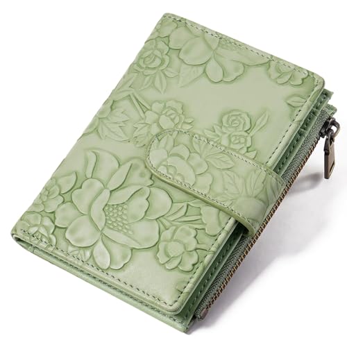 GAEKEAO Womens Wallet Small Vegan Leather RFID Blocking Bifold Zipper Pocket Wallet Card Case Purse with ID Window