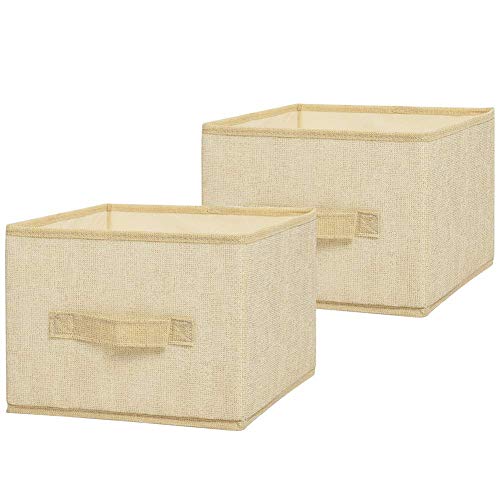 JiatuA Cajas de almacenaje Plegable Cajón Organizador Plegablecon 3 Asas para Hogar, Beige