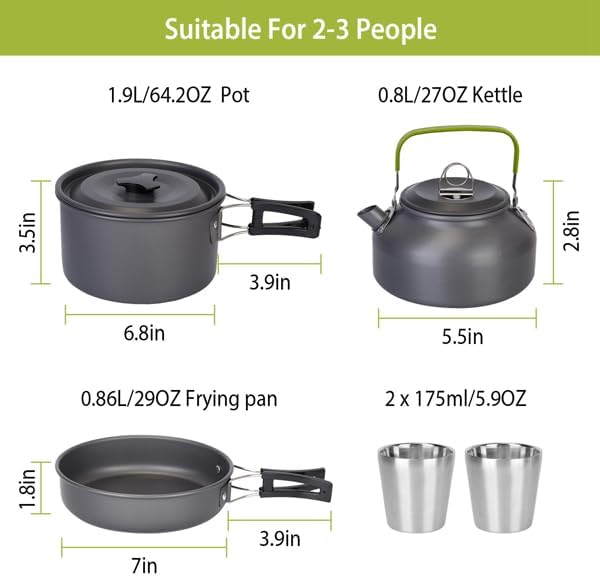 12Pcs Camping Cookware Set Camping Stove Aluminum Pot Pans Kit for Hiking Picnic Outdoor with Cup Fork Spoon Knife