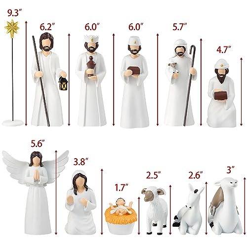 BCSmyer Weihnachtskrippensets für Weihnachten im Innenbereich, 12 Stück, 16,5 cm, Elegantes Krippen-Set für Tischdekorationen, Weihnachtskrippen-Set, Heilige Familie Statue