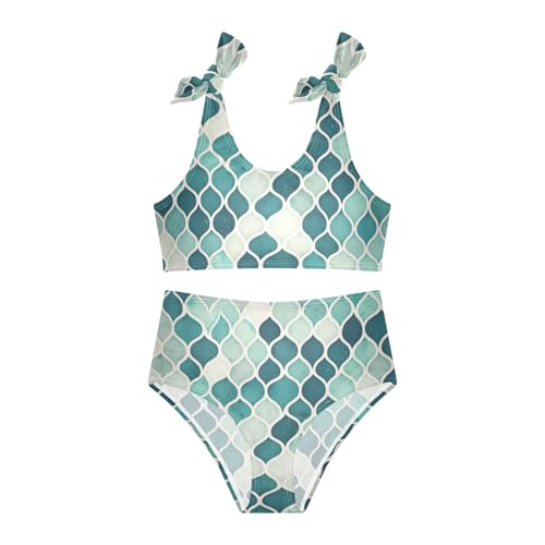 KLL Glitter Teal Mermaid Scales Pattern Girls 2 Piece Bikini Sets Scoop Neck Swimming Bathing Suit Swimwear3