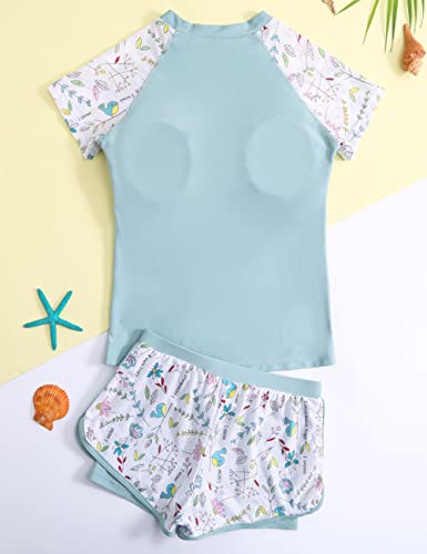 Image of Girls Short Sleeve Rash Guard Sets Swimsuits Two-Piece Beach Swimwear Quick Dry Bathing Suits UPF 50+ 8-16 Years