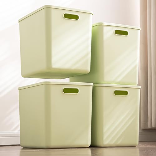Gaoaodeyu 4 pack large plastic White storage bins with Lids, Toy Box Chest with Handle，Organizer Containers Baskets for Baby,Nursery，Shelves，Playroom, Bedroom，Office,Closet，home (Light Green, 4XL)