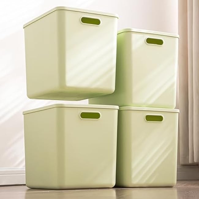 4 pack large plastic White storage bins Baskets, Toy Box Chest with Lids and Handle£¬Organizer Containers for Baby£¬Kids,snacks,Nursery£¬Shelves£¬Playroom, Bedroom£¬Office,Closet£¬home