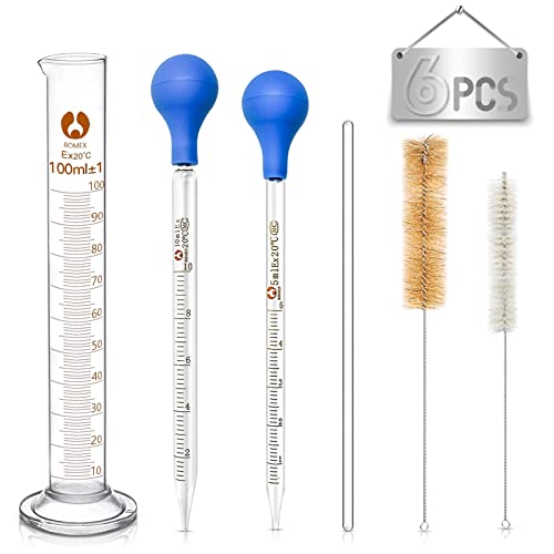 Pipettes en Verre, 2 Pièces Pipette Graduée 5ml et 10ml, Éprouvette Graduée 100ml, Dropper Pipettes Compte-Gouttes avec Brosse Nettoyage et Agitateurs Verre, pour Laboratoire Expérience
