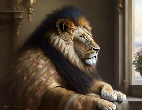 Affiche lion sur toile SERENDIPITP 58x90 cm sans cadre pour decoration murale salon