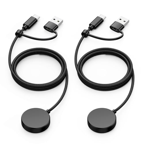 USB C Cargador para Samsung Galaxy Watch 8/8 Classic/ 7/ Ultra/ 6/6 Classic/ 5/5 Pro/ 4/4 Classic/ 3/ Active, Magnético Cable Cargador Reloj Inteligente Galaxy con Enchufe Adaptadors USB (2 Piezas)