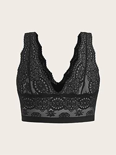 Floerns Women's Plus Size Double V Neck Wide Strap Floral Lace Bralette2
