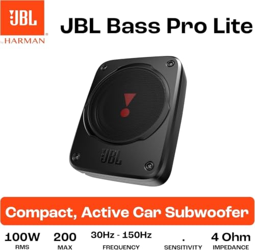JBL BassPro Lite - Ultrakompakter 7' Aktiv Untersitz Subwoofer für Auto mit integriertem...